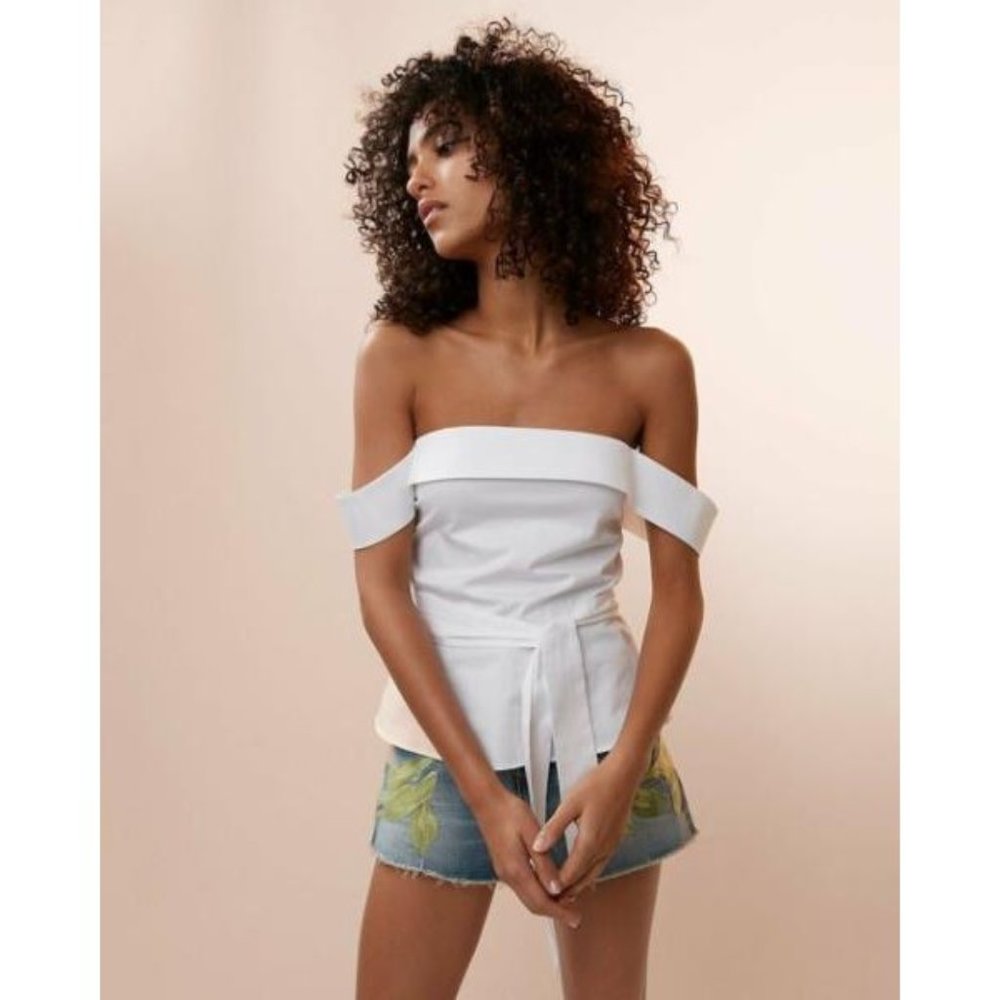 Express Off The Shoulder Tie Waist Peplum Top 0